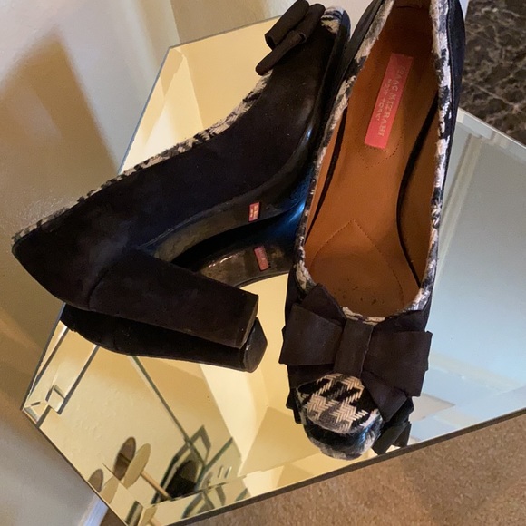 👠Black, grey, white plaid suede heels with bow   Final Clearance - Picture 4 of 5